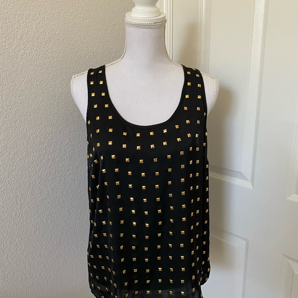Michael by Michael Kors Black and Gold Stud Embellished Sleeveless Tank